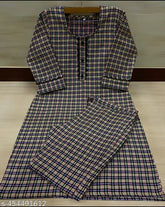 Woolen kurti set for women and girls in checked pattern, three-quarter sleeves, includes palazzo bottomwear
