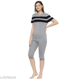 Grey colorblocked women's cotton blend nightsuit, 100% rich combed cotton, comfortable sleepwear