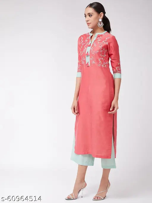 Art silk embroidered kurta with palazzos, single piece in sizes S, M, XL, XXL, Indian origin