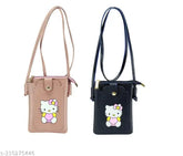 Classic PU printed net sling bag, 1 compartment, free size, high demand mobile pouch purse for women