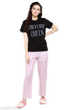 Punk pink women's pajama set, black and punk pink round neck coffee hearts print nightsuit