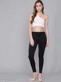 Stylish stretchable lycra jegging for women, solid net, pairs well with tops and dresses. Available in sizes 26, 28, 30, 32, and 34. Made in India