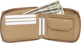 Beige artificial leather wallet for men & women, 4 card slots, trendy formal travel accessory with solid pattern