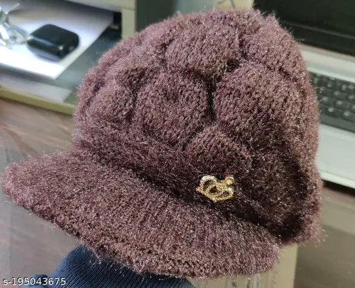 Grey woolen skull cap with fur interior, warm and cozy beanie hat for girls and women