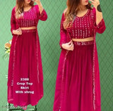 Georgette fabric, embroidered Gajari color gown choli skirt for women's long dress, wedding party wear, Bollywood style, latest fashion trend