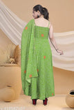 Georgette traditional ethnic Anarkali gown and Maxi Dress, vibrant printed pattern, sleeveless style, Indian fashion on display