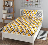 Glace cotton single size flat bedsheet with 1 pillow cover, checked pattern for summer sleep