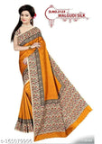 Indian silk saree with printed border and matching running blouse, Uniform Wear Art Silk (MALGUDI SILK), free size
