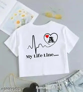 Heart line crop top, printed alphabet design, trendy girls love, polycotton fabric, short sleeves, India origin