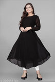 Luxurious georgette three-quarter sleeve party gown and kurti for women, solid design in various sizes (S - XL) for summer or formal events, made in India