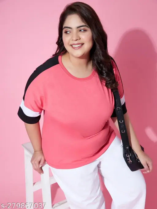 Viscose solid top, long sleeves, pink color - Austivo women's clothing from India