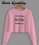 Peach cotton blend long sleeve crop top, printed net, S-XL - stylish layering piece for fashion-forward wardrobes