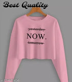 Peach cotton blend long sleeve crop top, printed net, S-XL - stylish layering piece for fashion-forward wardrobes