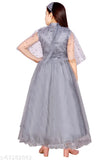 Grey net frock dress for girls, single pack with printed pattern, 3-4 to 7-8 years sizes