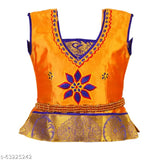 Embroidered Chanderi Silk Senpaga Pattu Lehenga Choli/Pavadai for girls, 6-12 months to 7-8 years, South Indian ethnic wear