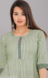 Striped chikankari Anarkali kurti in cotton, three-quarter sleeves, Indian traditional wear for women (S: bust 36in, length 46in)
