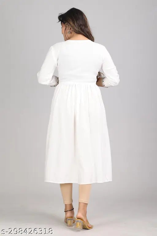 White rayon embroidery, intricate pattern on three-quarter sleeve blouse, Indian women's fashion accessory