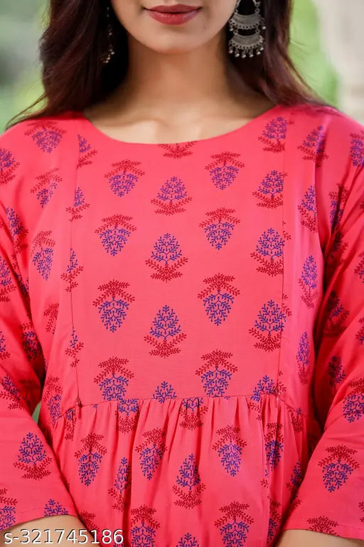 Printed maternity feeding nightgown with zippers, three-quarter sleeves, pre/post pregnancy, India-made