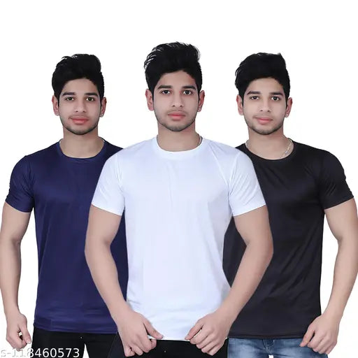 Indian-origin men's nylon half sleeves solid t-shirt