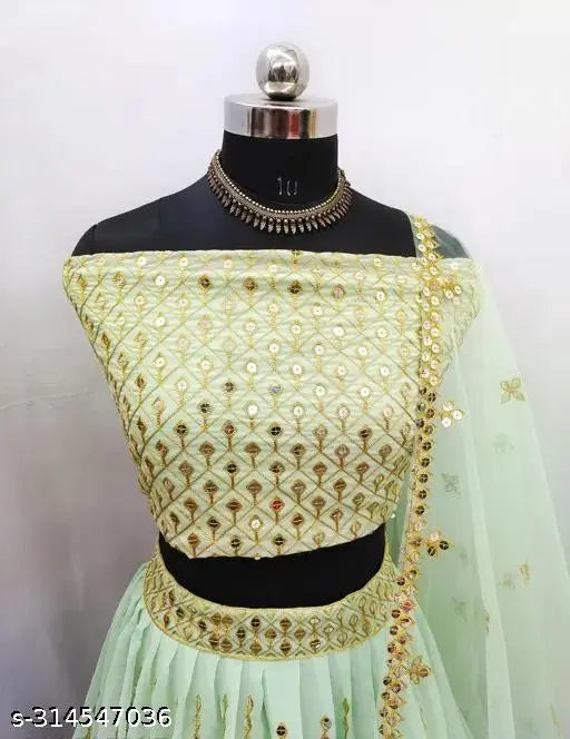 Embroidered Georgette choli and net dupatta set, women's semi-stitched Indian lehenga (43in waist, 43in length), country of origin: India