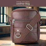 Brown faux leather/leatherette Sling Cross Body Travel Bag for Men. Perfect outdoor accessory with adjustable shoulder strap and self design pattern. Freely adjustable for comfort and can hold daily essentials. Made in India