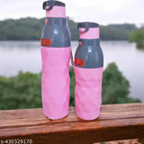 Pink double-layered Thermo bottle combo (1100ml+600ml), shockproof and leak-proof, keeps water cool for a day. Made in India