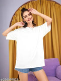 Large, trendy cotton blend T-shirt for women in solid color, perfect for casual wear