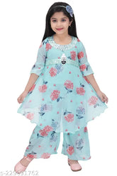 Festive print cotton blend kurta palazzos for girls aged 2-12, Indian partywear without dupatta