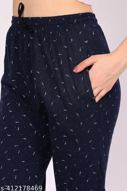 Blue printed cotton pajamas for women, Indian-made cotton set