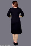 Embroidered wool kurti, three-quarter sleeves. Women's traditional Indian fashion in S, M, L, XL, XXL sizes