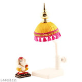 Marble Ganesh Idol, yellow umbrella stand, Indian Hindu god statue for home, office, car, or small temple decor