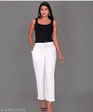 White cotton blend women's pants, solid pattern, versatile sizing from S-XXXL originated in India