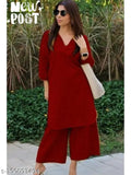 Rayon kurti and palazzos set, solid color three-quarter sleeves rayon fabric, Indian women's fashion on mannequin