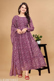Wine-colored georgette gown & dupatta set, three-quarter sleeves, digitally printed for women, RS Studio clothing collection, India origin