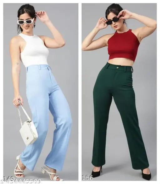 Stretchy lycra women's trousers, trendy classic look pack of 2, solid net fashion for women, India origin