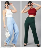 Stretchy lycra women's trousers, trendy classic look pack of 2, solid net fashion for women, India origin