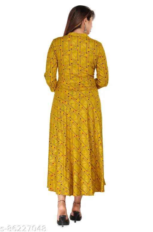 Rayon full-flared Anarkali gown with three-quarter sleeves, printed combo in Rama's fashion Hub's new launch. XXL size (Bust 44in, Length 50in), stylish and comfortable women's wear for high-fashion occasions. Indian-made Rayon designer dress