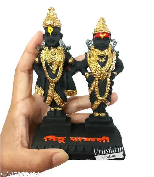 Poly resin Indian God Idol: Vithal Rukmini Murti 5 inch, decorative art piece for home or temple