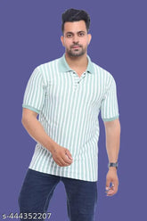 Mens striped lycra polo neck regular fit cotton blend t-shirt, M/L/XL sizes available for men