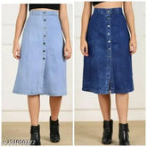 Solid cotton denim skirt for women, elegant fit and straight cut style, available in sizes 28, 30, 32, 36, 38, 40 (India origin)