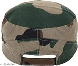 Military camouflage cotton cap, free size with adjustable strap. Indian Army Soldier style, striped net pattern. Quality double-stitched for durability