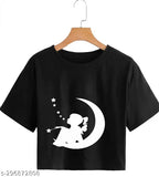 Trendy cotton blend crop top with short sleeves, features printed net pattern. Women's fashionable crop tee available in various sizes (S-XL)