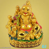 Multi-colored poly resin Buddha statue with children (65 cm), PAYSTORE laughing Buddha figure on display
