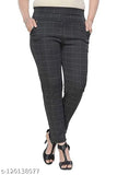 Casual feminine cotton blend checked jeggings with stretch and side pockets, perfect for casual wear or lounging. Ankle length, free size available. Stylish and versatile women's fashion pant from India