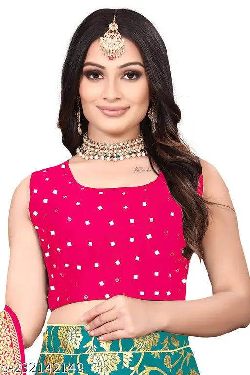 Soft Silk traditional bridal Lehanga Choli with Chanderi Silk Dupatta set for girls, semi-stitched Banarasi Jacquard Silk Lehenga & embellished blouse, 100% best quality, approx. 2.5m dupatta length, machine washable, Indian origin