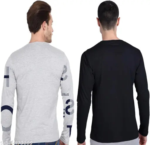 Cotton men's full sleeve printed t-shirt combo, vibrant design with long sleeves, size chart included for S, M, L, XL