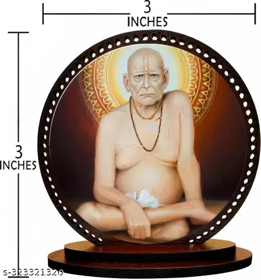 Wooden Matte Finish Swami Samarth Dashboard Idol, Indian-made car decor showpiece, 3x3.2in x 3x9in dimensions