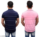 Pink cotton striped men's polo t-shirts pack 2, short sleeves, rapid dry fabric
