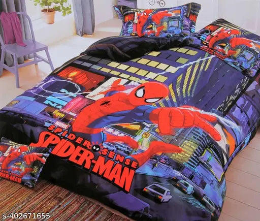 Glace cotton Spider-Man double queen Kidzee-Bedshet, superfine summer flat sheets with 2 pillow covers, made in India