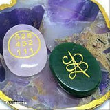 Multicolor rose quartz & green jade Feng Shui money coins for attracting wealth, love, and clearing debts. Crystal handicraft showpiece (1.5" x 1.5")